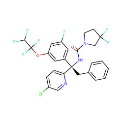O=C(N[C@@](Cc1ccccc1)(c1cc(F)cc(OC(F)(F)C(F)F)c1)c1ccc(Cl)cn1)N1CCC(F)(F)C1 ZINC000095579432