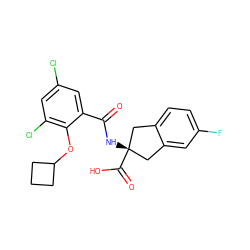 O=C(N[C@@]1(C(=O)O)Cc2ccc(F)cc2C1)c1cc(Cl)cc(Cl)c1OC1CCC1 ZINC000146658338