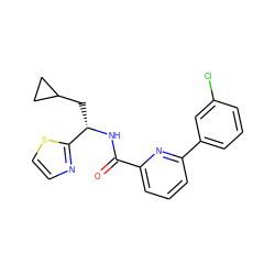 O=C(N[C@@H](CC1CC1)c1nccs1)c1cccc(-c2cccc(Cl)c2)n1 ZINC000207729200