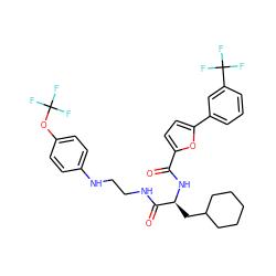 O=C(N[C@@H](CC1CCCCC1)C(=O)NCCNc1ccc(OC(F)(F)F)cc1)c1ccc(-c2cccc(C(F)(F)F)c2)o1 ZINC000014971907