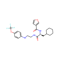 O=C(N[C@@H](CC1CCCCC1)C(=O)NCCNc1ccc(OC(F)(F)F)cc1)c1ccoc1 ZINC000014971923