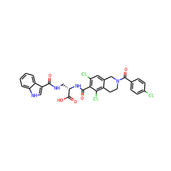 O=C(N[C@@H](CNC(=O)c1c[nH]c2ccccc12)C(=O)O)c1c(Cl)cc2c(c1Cl)CCN(C(=O)c1ccc(Cl)cc1)C2 ZINC000066104674