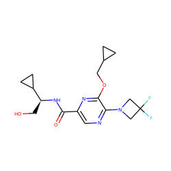 O=C(N[C@@H](CO)C1CC1)c1cnc(N2CC(F)(F)C2)c(OCC2CC2)n1 ZINC000207351445