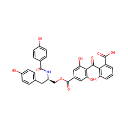 O=C(N[C@@H](COC(=O)c1cc(O)c(C(=O)c2c(O)cccc2C(=O)O)c(O)c1)Cc1ccc(O)cc1)c1ccc(O)cc1 ZINC000014944090