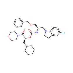 O=C(N[C@@H](COCc1ccccc1)CN1CCc2cc(F)ccc21)O[C@@H](CC1CCCCC1)C(=O)N1CCOCC1 ZINC000014971828