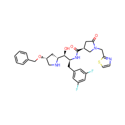 O=C(N[C@@H](Cc1cc(F)cc(F)c1)[C@H](O)[C@H]1C[C@@H](OCc2ccccc2)CN1)[C@H]1CC(=O)N(Cc2nccs2)C1 ZINC000029129273