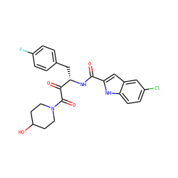 O=C(N[C@@H](Cc1ccc(F)cc1)C(=O)C(=O)N1CCC(O)CC1)c1cc2cc(Cl)ccc2[nH]1 ZINC001772603445