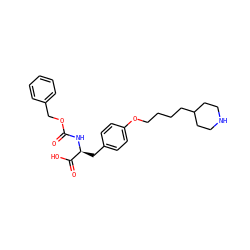O=C(N[C@@H](Cc1ccc(OCCCCC2CCNCC2)cc1)C(=O)O)OCc1ccccc1 ZINC000013731009