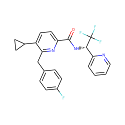 O=C(N[C@@H](c1ccccn1)C(F)(F)F)c1ccc(C2CC2)c(Cc2ccc(F)cc2)n1 ZINC000207739794