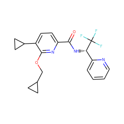 O=C(N[C@@H](c1ccccn1)C(F)(F)F)c1ccc(C2CC2)c(OCC2CC2)n1 ZINC000207736490