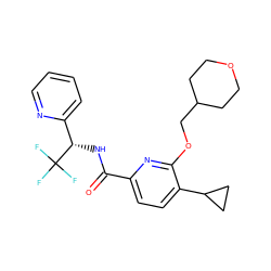 O=C(N[C@@H](c1ccccn1)C(F)(F)F)c1ccc(C2CC2)c(OCC2CCOCC2)n1 ZINC000207735703