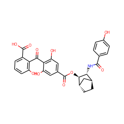 O=C(N[C@@H]1[C@H]2CC[C@@H](C2)[C@H]1OC(=O)c1cc(O)c(C(=O)c2c(O)cccc2C(=O)O)c(O)c1)c1ccc(O)cc1 ZINC000100788374