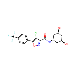 O=C(N[C@@H]1C[C@H](O)C[C@H](O)C1)c1noc(-c2ccc(C(F)(F)F)cc2)c1Cl ZINC000101394588