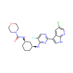 O=C(N[C@@H]1CCC[C@H](Nc2nc(-c3c[nH]c4ncc(Cl)cc34)ncc2F)C1)N1CCOCC1 ZINC000165641529