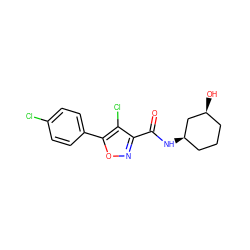 O=C(N[C@@H]1CCC[C@H](O)C1)c1noc(-c2ccc(Cl)cc2)c1Cl ZINC000072176408