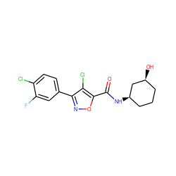 O=C(N[C@@H]1CCC[C@H](O)C1)c1onc(-c2ccc(Cl)c(F)c2)c1Cl ZINC000072178206