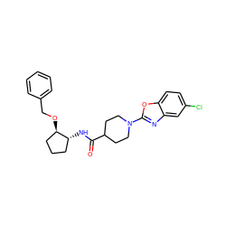 O=C(N[C@@H]1CCC[C@H]1OCc1ccccc1)C1CCN(c2nc3cc(Cl)ccc3o2)CC1 ZINC000095593255