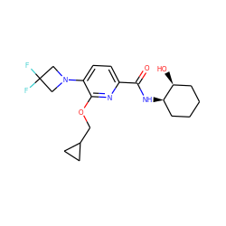 O=C(N[C@@H]1CCCC[C@@H]1O)c1ccc(N2CC(F)(F)C2)c(OCC2CC2)n1 ZINC000207732852