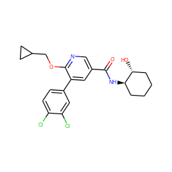 O=C(N[C@@H]1CCCC[C@H]1O)c1cnc(OCC2CC2)c(-c2ccc(Cl)c(Cl)c2)c1 ZINC000103247996