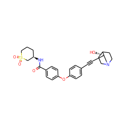 O=C(N[C@@H]1CCCS(=O)(=O)C1)c1ccc(Oc2ccc(C#C[C@]3(O)CN4CCC3CC4)cc2)cc1 ZINC000073219607