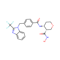 O=C(N[C@@H]1CCOC[C@@H]1C(=O)NO)c1ccc(Cn2c(C(F)(F)F)nc3ccccc32)cc1 ZINC000013982474