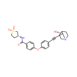 O=C(N[C@@H]1CCS(=O)(=O)C1)c1ccc(Oc2ccc(C#C[C@]3(O)CN4CCC3CC4)cc2)cc1 ZINC000073386228