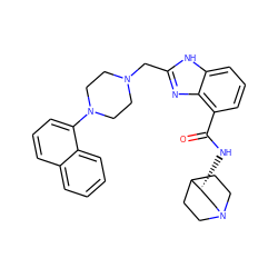 O=C(N[C@@H]1CN2CCC1CC2)c1cccc2[nH]c(CN3CCN(c4cccc5ccccc45)CC3)nc12 ZINC000013539244