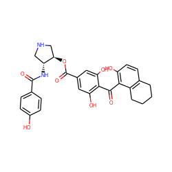 O=C(N[C@@H]1CNC[C@H]1OC(=O)c1cc(O)c(C(=O)c2c(O)ccc3c2CCCC3)c(O)c1)c1ccc(O)cc1 ZINC000014944141