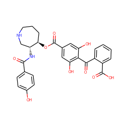 O=C(N[C@@H]1CNCCC[C@H]1OC(=O)c1cc(O)c(C(=O)c2ccccc2C(=O)O)c(O)c1)c1ccc(O)cc1 ZINC000014944107