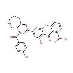 O=C(N[C@@H]1CNCCC[C@H]1OC(=O)c1cc(O)c2c(=O)c3c(C(=O)O)cccc3oc2c1)c1ccc(O)cc1 ZINC000014944119