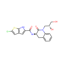 O=C(N[C@@H]1Cc2ccccc2N(C[C@@H](O)CO)C1=O)c1cc2cc(Cl)sc2[nH]1 ZINC000013980680