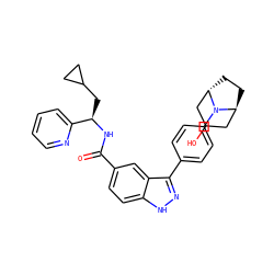 O=C(N[C@H](CC1CC1)c1ccccn1)c1ccc2[nH]nc(-c3ccc(N4[C@H]5CC[C@H]4CC(O)C5)cc3)c2c1 ZINC000299858334