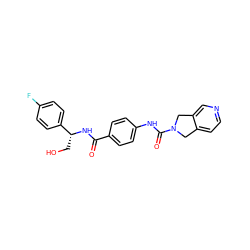 O=C(N[C@H](CO)c1ccc(F)cc1)c1ccc(NC(=O)N2Cc3ccncc3C2)cc1 ZINC000167034243