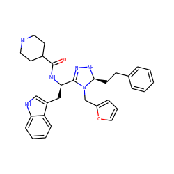 O=C(N[C@H](Cc1c[nH]c2ccccc12)C1=NN[C@@H](CCc2ccccc2)N1Cc1ccco1)C1CCNCC1 ZINC000028870805