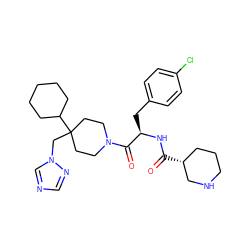 O=C(N[C@H](Cc1ccc(Cl)cc1)C(=O)N1CCC(Cn2cncn2)(C2CCCCC2)CC1)[C@@H]1CCCNC1 ZINC000027438378