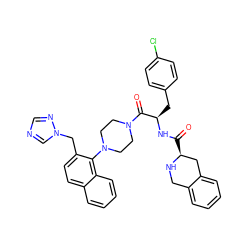 O=C(N[C@H](Cc1ccc(Cl)cc1)C(=O)N1CCN(c2c(Cn3cncn3)ccc3ccccc23)CC1)[C@H]1Cc2ccccc2CN1 ZINC000027299419