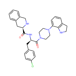 O=C(N[C@H](Cc1ccc(Cl)cc1)C(=O)N1CCN(c2cccc3c2NCC3)CC1)[C@H]1Cc2ccccc2CN1 ZINC000028526565