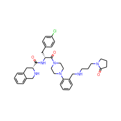 O=C(N[C@H](Cc1ccc(Cl)cc1)C(=O)N1CCN(c2ccccc2CNCCCN2CCCC2=O)CC1)[C@H]1Cc2ccccc2CN1 ZINC000028350913