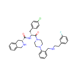 O=C(N[C@H](Cc1ccc(Cl)cc1)C(=O)N1CCN(c2ccccc2CNCCc2cccc(F)c2)CC1)[C@H]1Cc2ccccc2CN1 ZINC000028381718