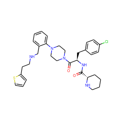 O=C(N[C@H](Cc1ccc(Cl)cc1)C(=O)N1CCN(c2ccccc2CNCCc2cccs2)CC1)[C@@H]1CCCCN1 ZINC000028392988