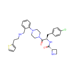 O=C(N[C@H](Cc1ccc(Cl)cc1)C(=O)N1CCN(c2ccccc2CNCCc2cccs2)CC1)[C@@H]1CCN1 ZINC000028397005