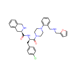 O=C(N[C@H](Cc1ccc(Cl)cc1)C(=O)N1CCN(c2ccccc2CNCc2ccco2)CC1)[C@H]1Cc2ccccc2CN1 ZINC000028381702