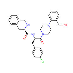 O=C(N[C@H](Cc1ccc(Cl)cc1)C(=O)N1CCN(c2ccccc2CO)CC1)[C@H]1Cc2ccccc2CN1 ZINC000027858063