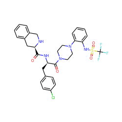 O=C(N[C@H](Cc1ccc(Cl)cc1)C(=O)N1CCN(c2ccccc2NS(=O)(=O)C(F)(F)F)CC1)[C@H]1Cc2ccccc2CN1 ZINC000027208030