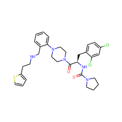 O=C(N[C@H](Cc1ccc(Cl)cc1Cl)C(=O)N1CCN(c2ccccc2CNCCc2cccs2)CC1)N1CCCC1 ZINC000028520851