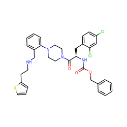 O=C(N[C@H](Cc1ccc(Cl)cc1Cl)C(=O)N1CCN(c2ccccc2CNCCc2cccs2)CC1)OCc1ccccc1 ZINC000028520923