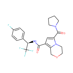 O=C(N[C@H](c1ccc(F)cc1)C(F)(F)F)c1cc(C(=O)N2CCCC2)n2c1COCC2 ZINC000146067050