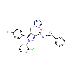 O=C(N[C@H]1C[C@H]1c1ccccc1)c1nn(-c2ccccc2Cl)c(-c2ccc(Br)cc2)c1Cn1cncn1 ZINC000049757528