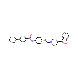 O=C(N[C@H]1CC[C@H](CCN2CCC(c3coc4ccccc34)CC2)CC1)c1ccc(C2CCCCC2)cc1 ZINC000261187373