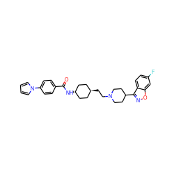 O=C(N[C@H]1CC[C@H](CCN2CCC(c3noc4cc(F)ccc34)CC2)CC1)c1ccc(-n2cccc2)cc1 ZINC001772653493
